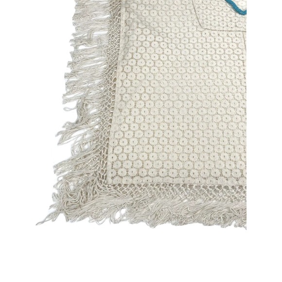 Alberto Makali Poncho Cape Womens Medium Ivory Cotton Fringe Lace Beaded V-Neck - Picture 5 of 8